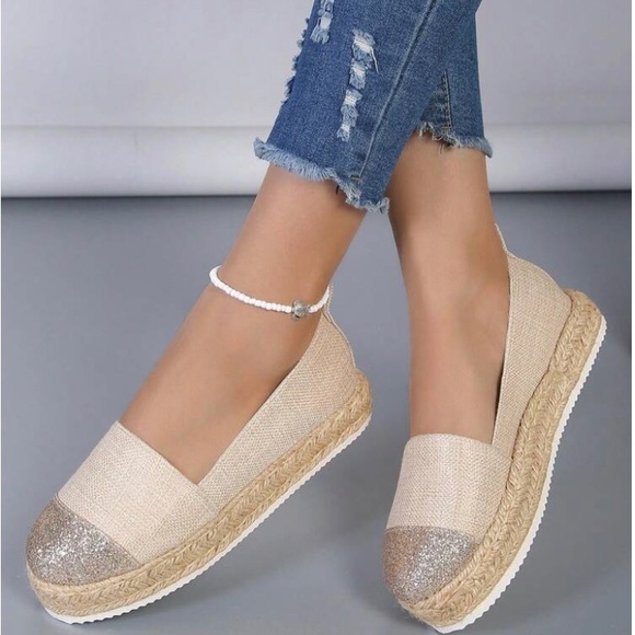 Women Glitter Two Tone Espadrilles Flats - Picture 1 of 4